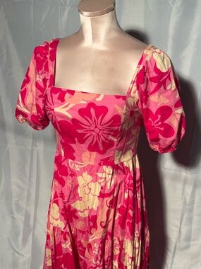Crystal Sky Women's Pink Floral Puff-Sleeve Midi Dress